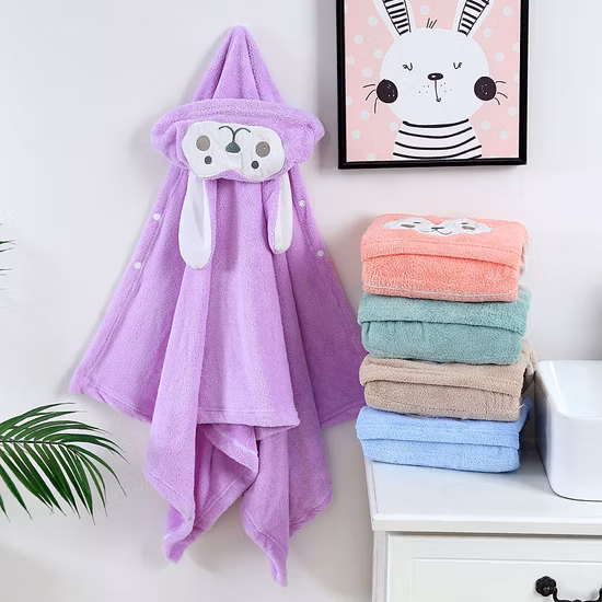 Serviette de transport et bonnet pour bébé ultra doux, gant de toilette avec cheveux en peluche